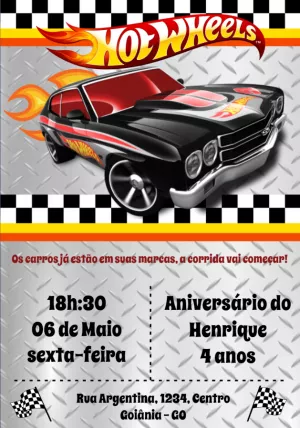 Convite aniversário HotWheels