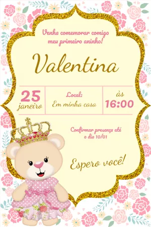 Convite aniversário Ursinha Princesa