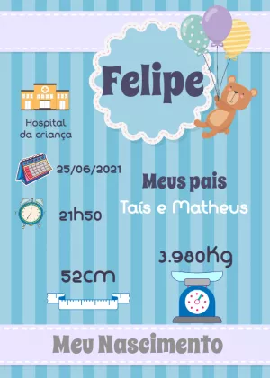 Quadro nascimento bebê Ursinho Menino