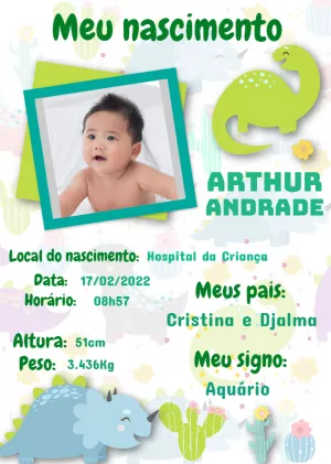 Quadro nascimento Dinossauros com foto