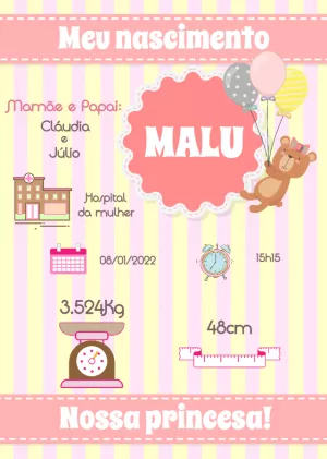 Quadro nascimento Ursinho Menina