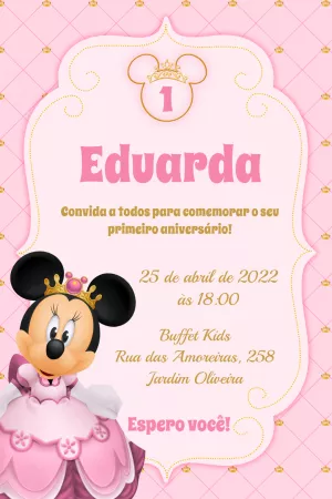 Convite aniversário Minnie Mouse Princesa