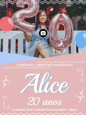 Convite de aniversário Feminino com foto