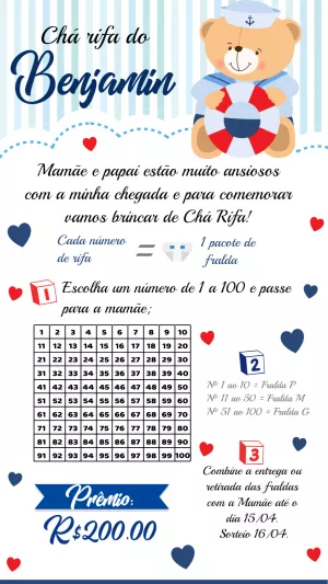 Convite chá rifa Ursinho Marinheiro