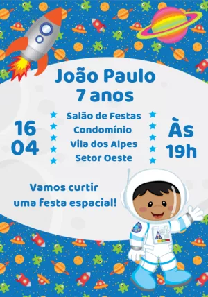 Convite aniversário Astronauta Menino