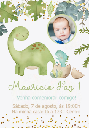 Convite aniversário Dinossauro Baby com foto