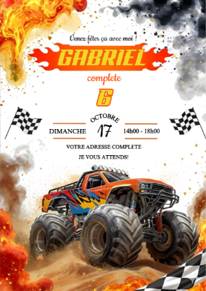 Invitation d'anniversaire Hot Wheels Monster Trucks