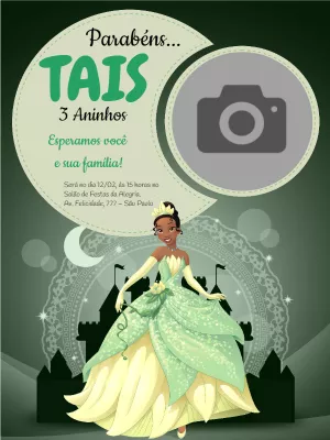 Convite aniversário princesa tiana com foto