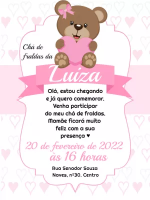 Convite de chá de fraldas Ursinha