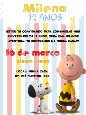 Convite aniversário Snoopy Peanuts