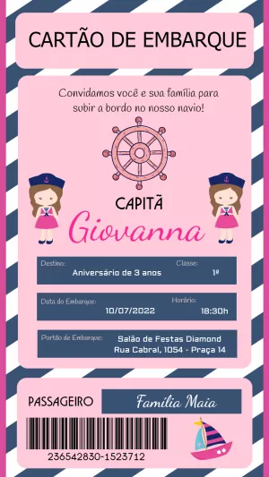 Convite Cartão de Embarque Marinheira