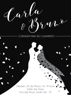 Convite de casamento preto e branco - Casal  apaixonado