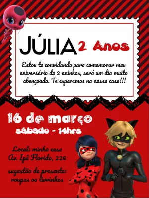 Convite aniversário Ladybug Miraculous