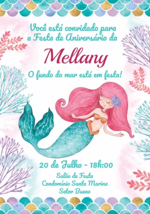 Convite aniversário Sereia Aquarela
