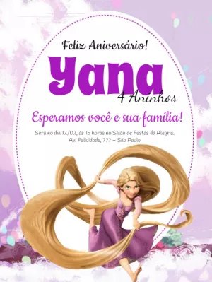 Convite de aniversário rapunzel enrolados