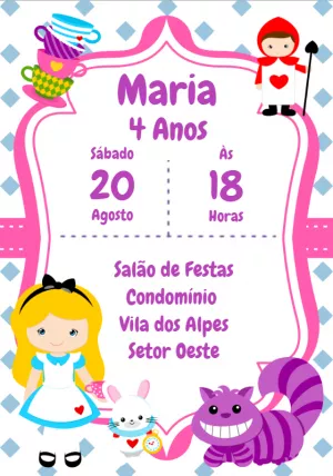 Convite aniversário Alice no País das Maravilhas
