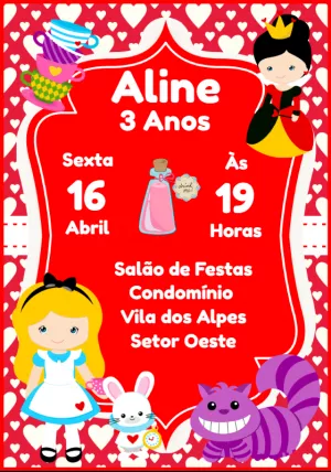 Convite aniversário Alice no País das Maravilhas