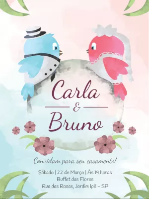 Convite de casamento romântico - Casal de pássaros