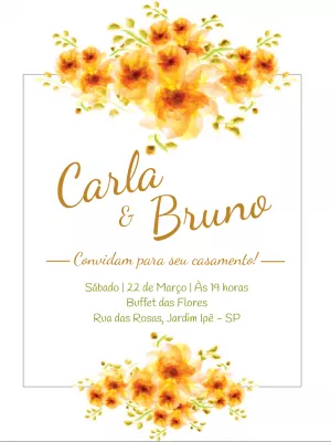 Convite de casamento floral - Branco e amarelo