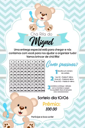 Convite chá rifa Ursinho Principe
