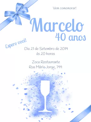 Convite de aniversário adulto masculino - Branco e azul