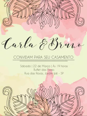 Convite de casamento aquarela floral - Rosa e bege