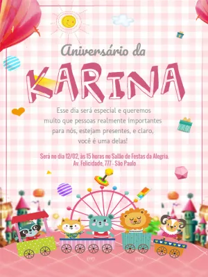Convite aniversário animais safari - Rosa menina