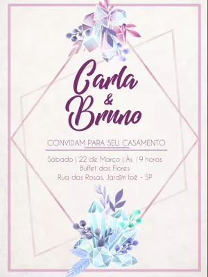 Convite de casamento floral - roxo e lilás