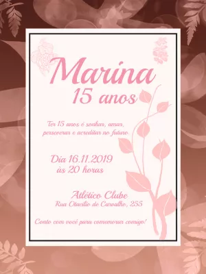 Convite Aniversário de 15 anos - folhagem rosê