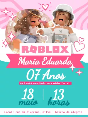 Convite Aniversário Roblox Menina