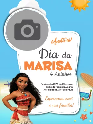 Convite aniversário moana com foto