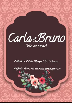 Convite de casamento rosa e marrom floral