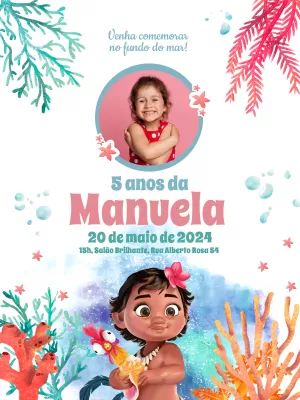 Convite aniversário Moana Baby com foto