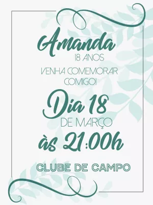 Convite de aniversário simples folhagens
