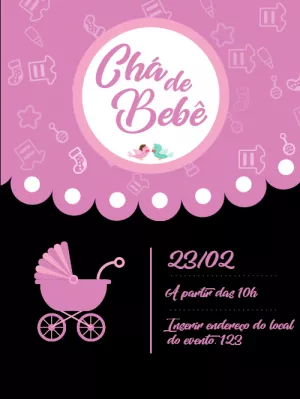 Convite chá de bebê menina - Rosa e preto