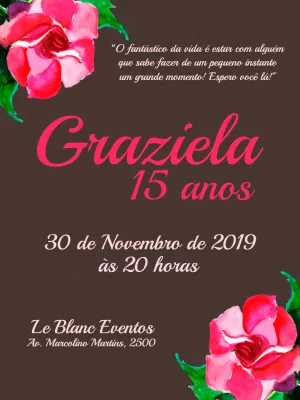 Convite Aniversário de 15 anos floral e marrom