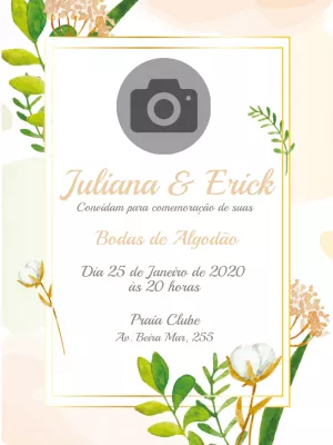 Convite Bodas de Algodão Floral com foto