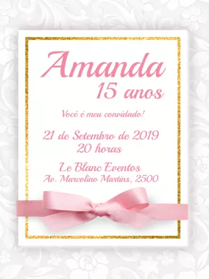 Convite aniversário de 15 anos - Rosa e dourado glitter