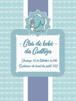 Convite chá de bebê elefante azul