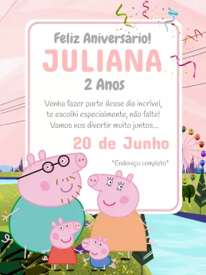 Convite de aniversário Peppa Pig
