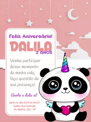 Convite de aniversário Panda