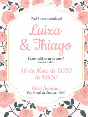 Convite Casamento Elegante floral e rosa
