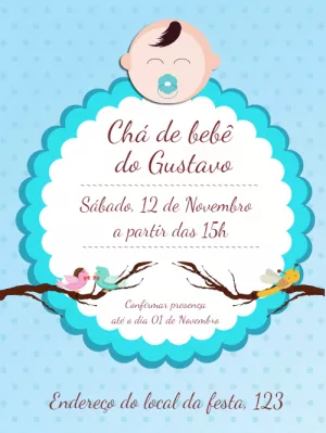 Convite de chá de bebê azul - menino