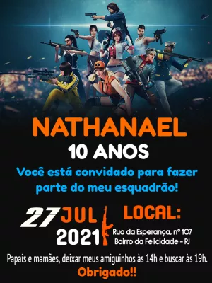 Convite aniversário Free Fire
