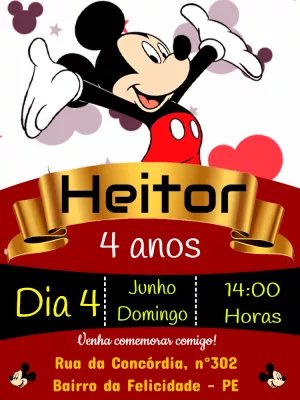 Convite aniversário Mickey Mouse