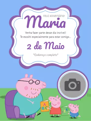 Convite de aniversário Peppa Pig com foto