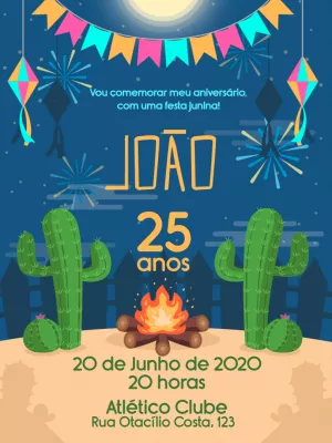 Convite de aniversário de Festa Junina arraiá