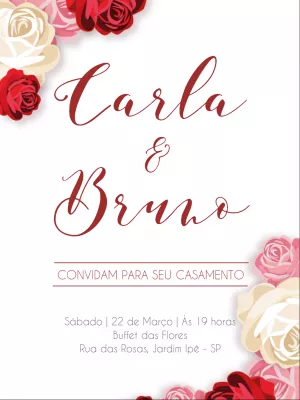 Convite de casamento rosas vermelhas