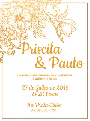 Convite Casamento Elegante com Detalhes Dourados