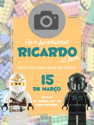 Convite de aniversário Lego com foto